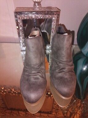 Report Gray Suede Platform Ankle Booties